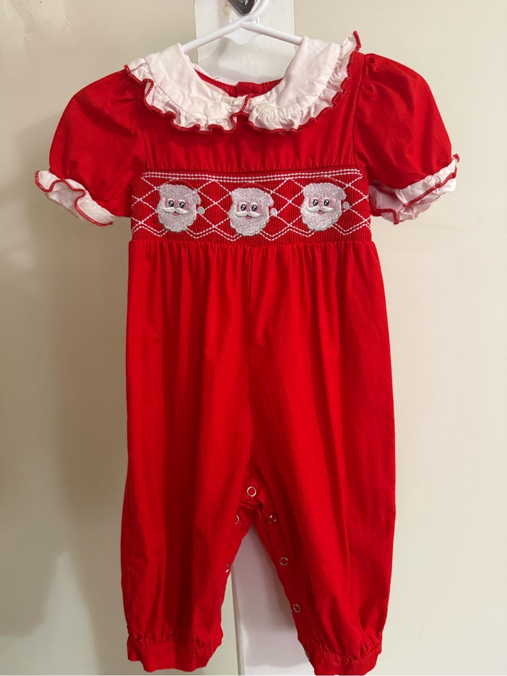 Marie Nicole Smocked Santa Claus Romper